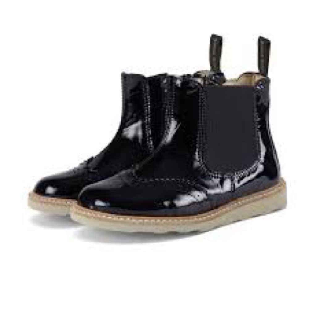 Zara Kids Navy Patent Leather Brogue Chelsea Boots NWT